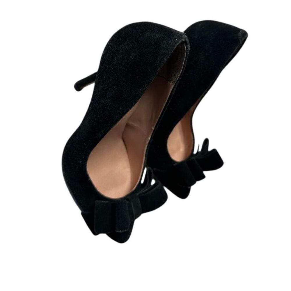 Betsey Johnson Black Suede Bow Pointed Toe Kitten Heel Pumps Classic Shoes - Picture 5 of 10